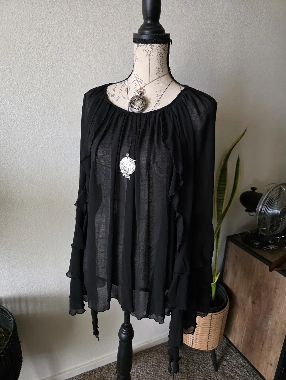 Torrid Black Sheer Blouse with Delicate Trim